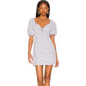 Sherrie Puff Puff-Sleeve Mini Dress - Blue & White Floral